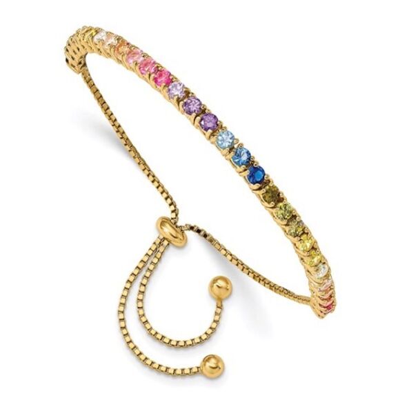 Prizma Sterling Silver and 14K Gold-plated Colorful CZ Adjustable Bolo Bracelet - Picture 3 of 3